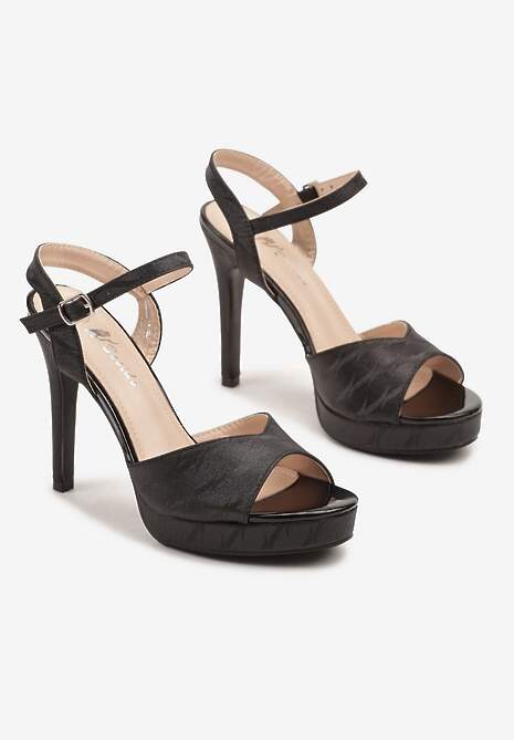 Czarne Sandały Szpilki z Platformą w Abstrakcyjny Wzór Lisanitia