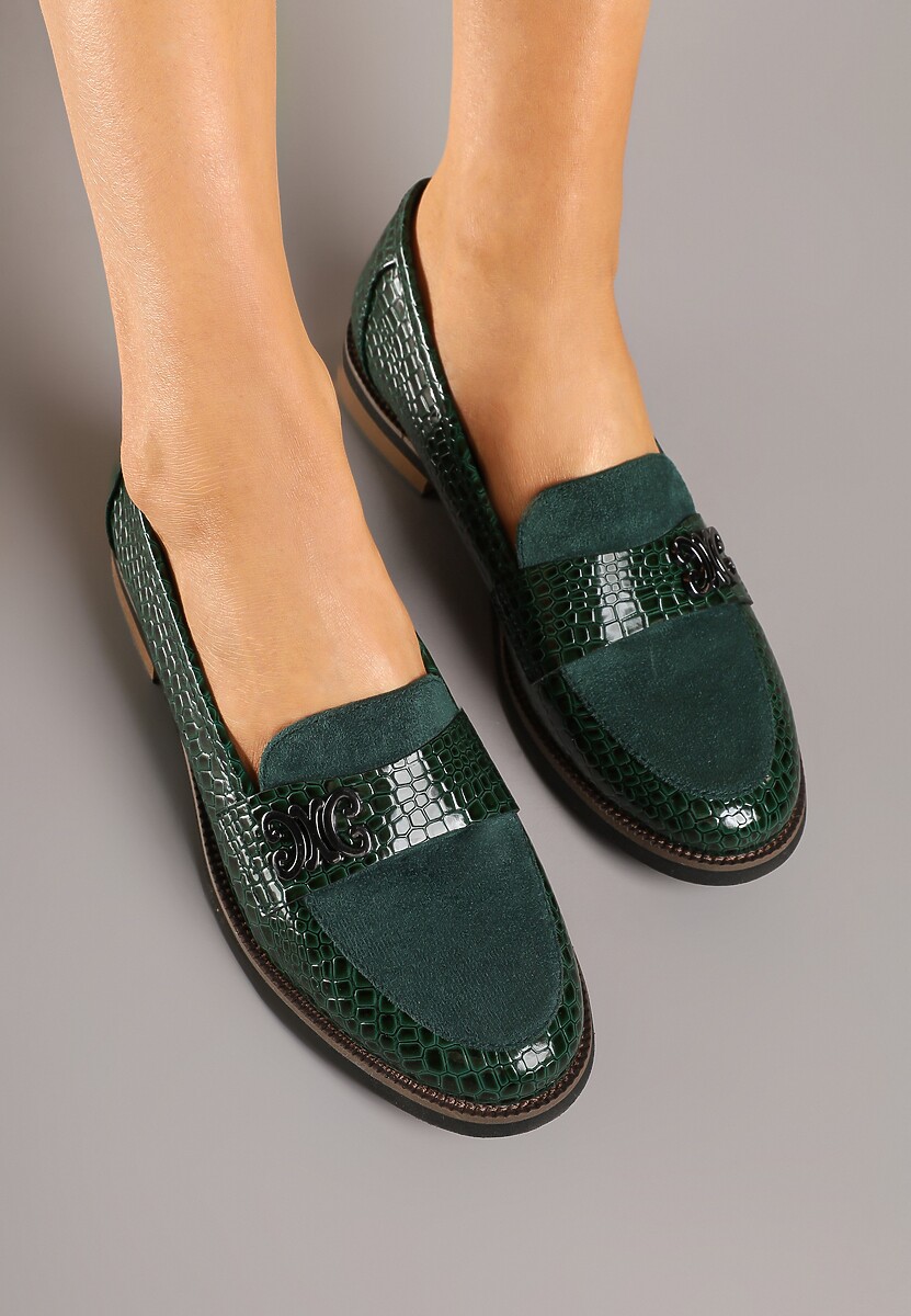 Zielone Lakierowane Mokasyny ze Skórzaną Wkładką Socca