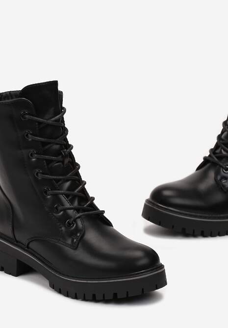 Czarne Botki Workery Ocieplone z Dodatkowym Sznurowaniem Nomineva