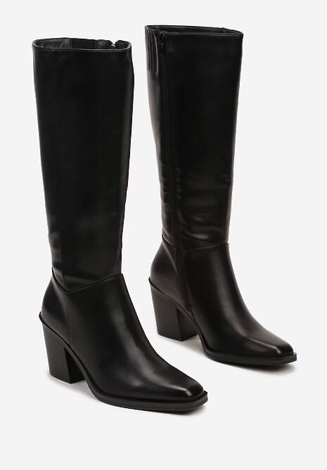 Czarne Casualowe Kozaki na Słupku Movara