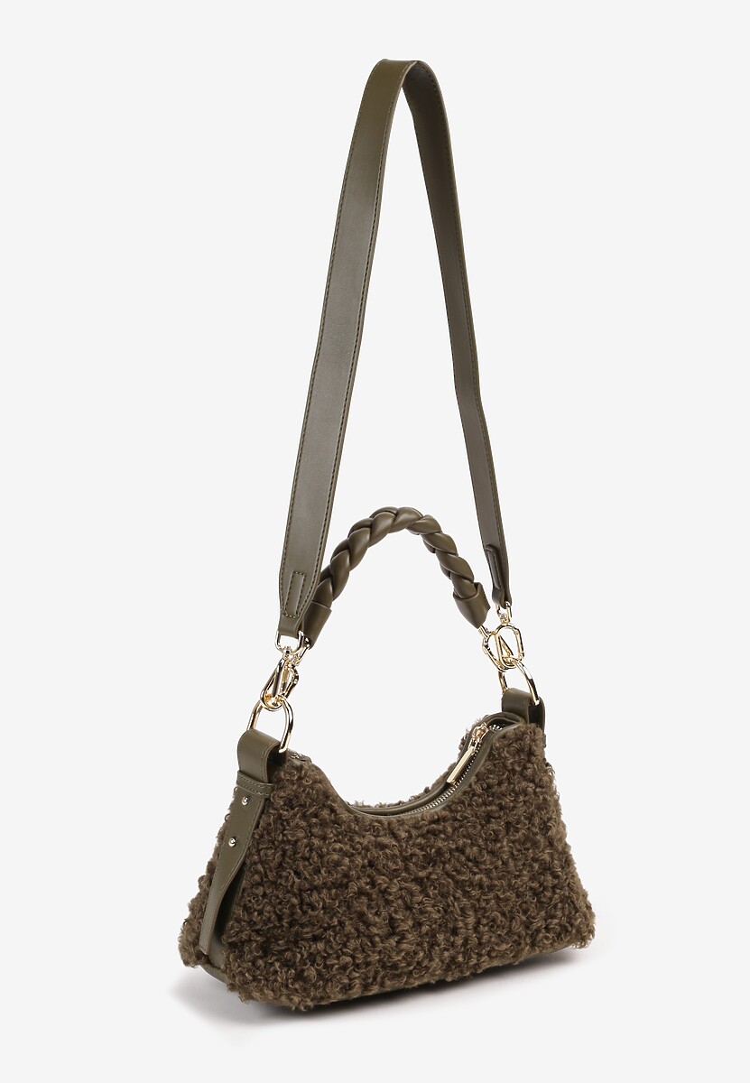 Zielona Torebka na Ramię z Futerkiem Dodatkowym Paskiem i Breloczkiem Nevanira