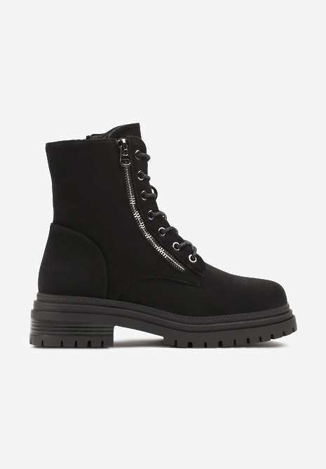 Czarne Botki Workery Ozdobione Suwakiem Clarena