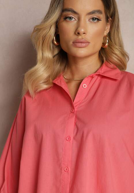 Ciemnoróżowa Koszula z Bawełny Rękawy 3/4 Typu Nietoperz Delilatia