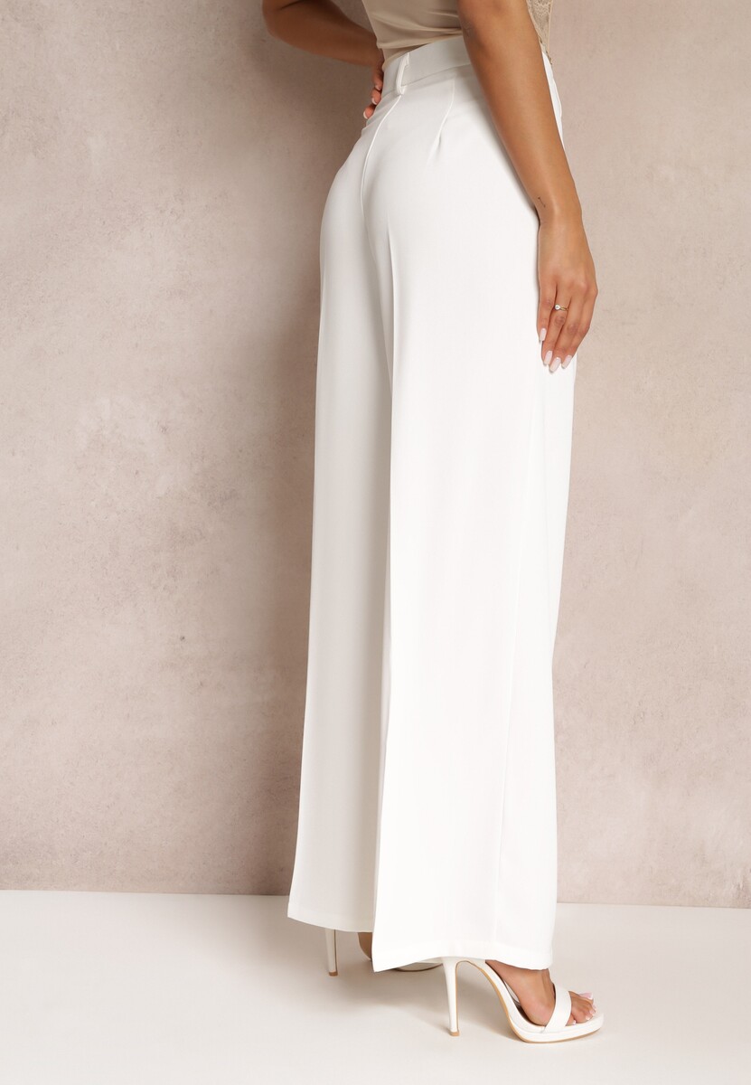 Białe Spodnie z Wysokim Stanem i Szerokimi Nogawkami Ellika