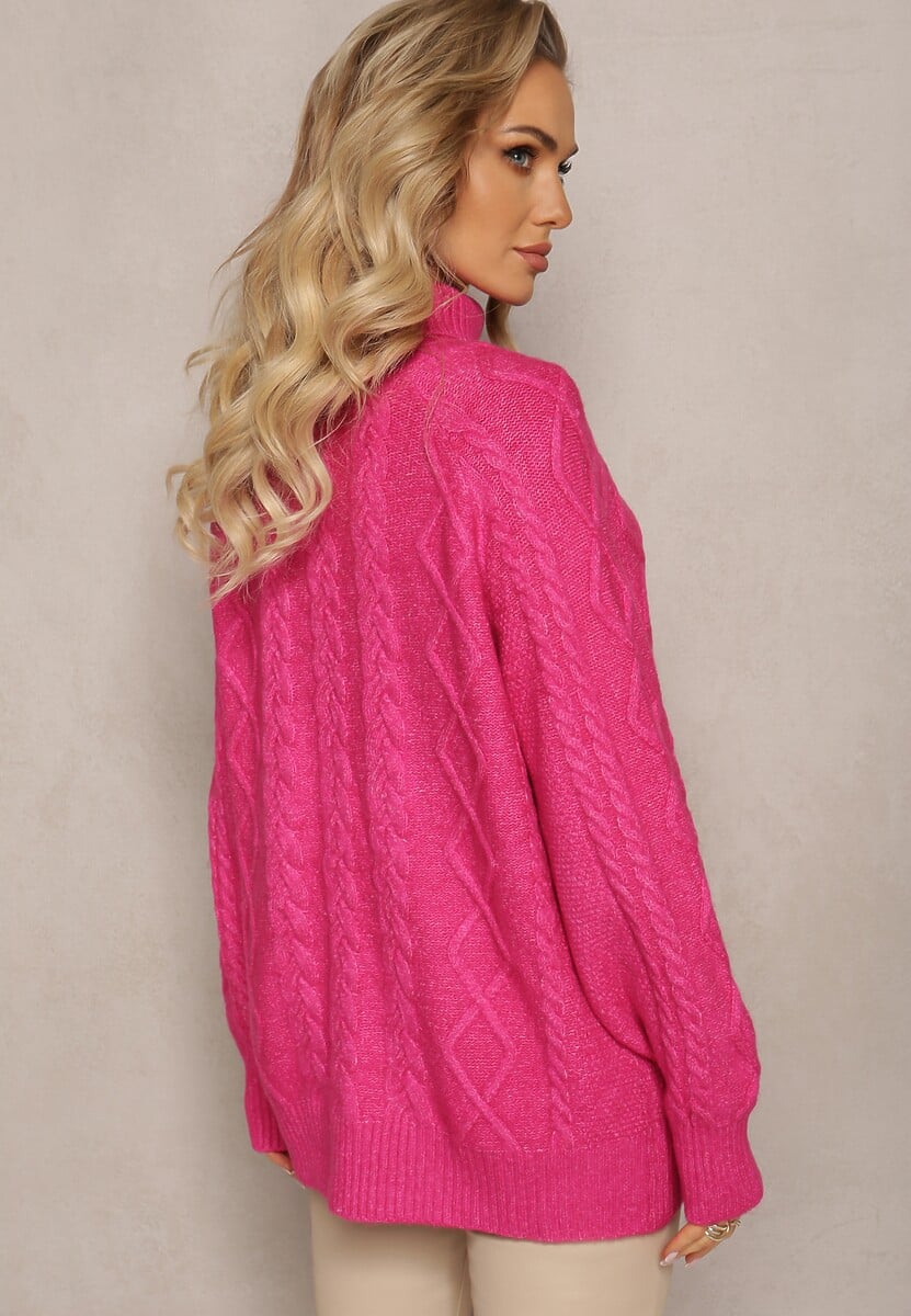 Fuksjowy Oversizowy Golf w Ozdobny Splot Jupiterra