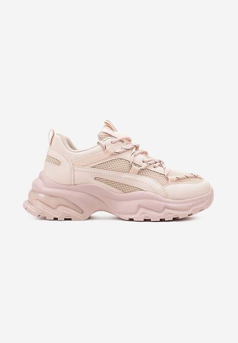 Różowe Sneakersy na Masywnej Podeszwie z Siateczkowym Wstawkami i Ozdobnymi Sznurówkami Ollavia