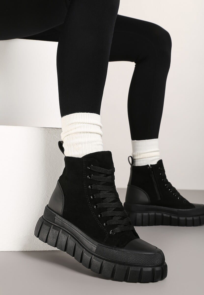 Czarne Botki za Kostkę na Platformie Viuana