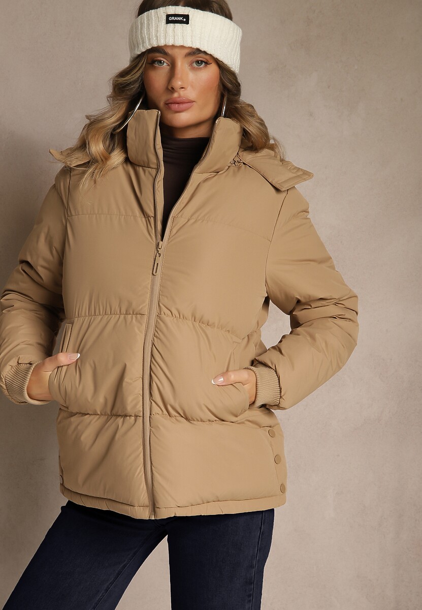 Jasnobeżowa Pikowana Kurtka z Odpinanym Kapturem Lucane