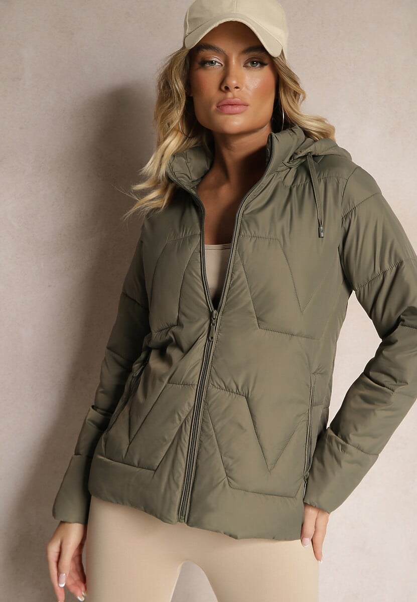 Ciemnozielona Pikowana Kurtka Przejściowa z Kapturem Silidi