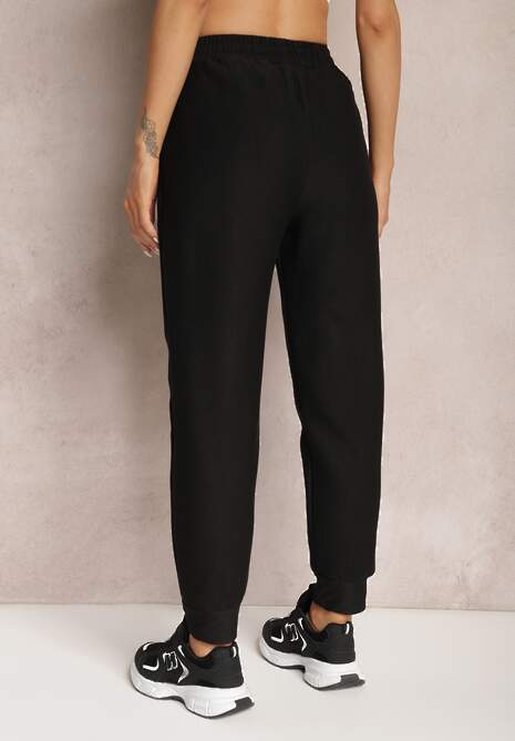 Czarne Dzianinowe Spodnie z Gumką w Pasie Matrila