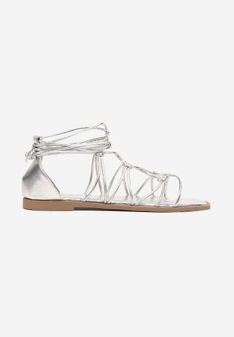 Srebrne Sandały Rzymianki Ozdobione Rzemykiem Nilumea