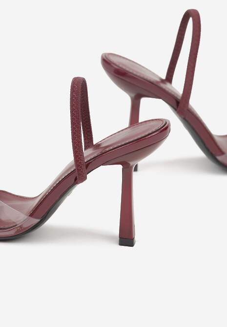 Bordowe Transparentne Sandały na Klepsydrowej Szpilce z Kokardą i Cyrkoniami Feralia