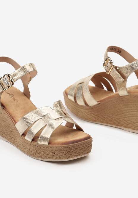 Złote Sandały na Plecionym Koturnie i Platformie Innoma