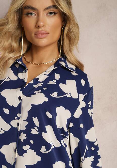 Granatowo-Biała Sukienka o Koszulowym Fasonie Midi Iridesse