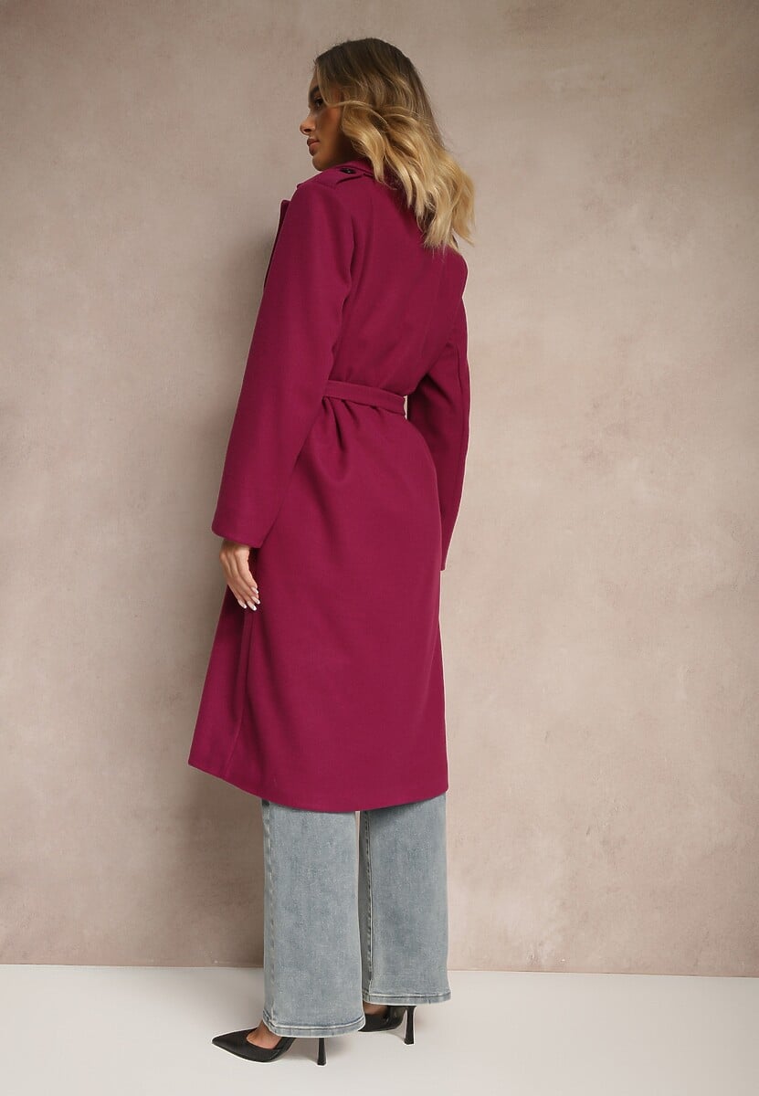 Fioletowy Taliowany Płaszcz z Wiązanym Paskiem Seraphique