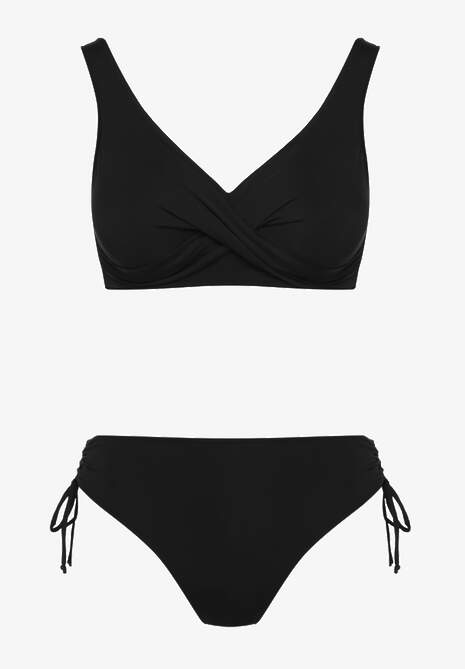 Czarne Bikini Biustonosz i Majtki Figi z Wiązaniem Kinalisa