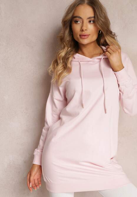 Różowa Bluza z Kapturem o Wydłużonym Fasonie Estera