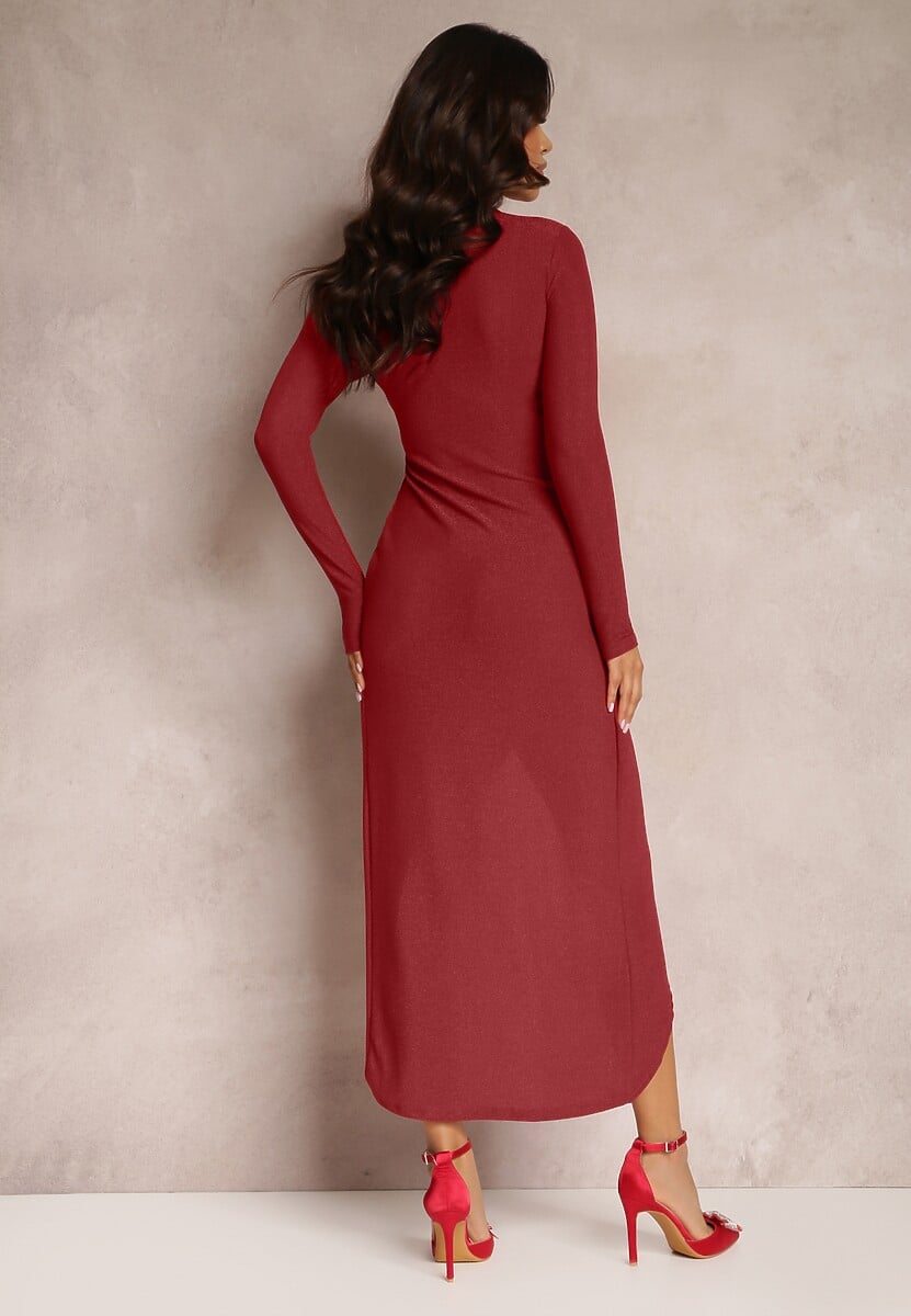 Czerwona Sukienka Kopertowa Dopasowana Anelile