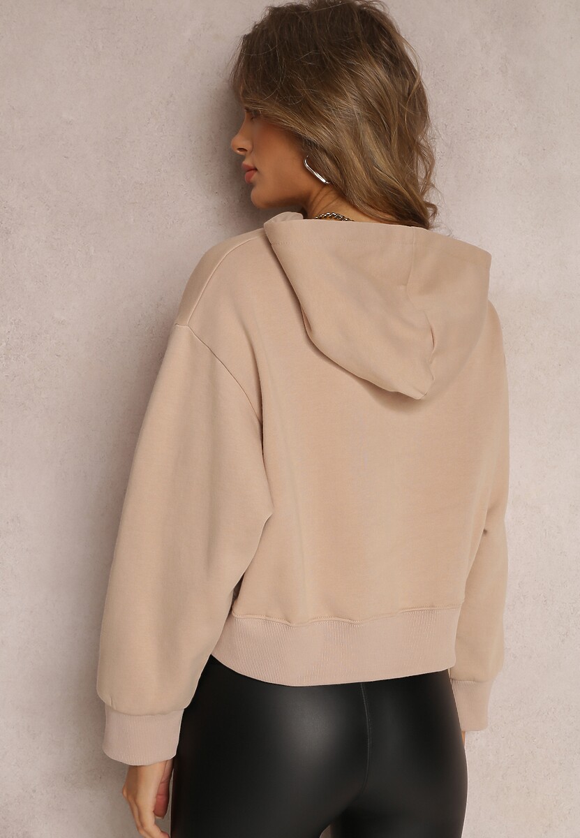 Beżowa Bluza Oversize z Kapturem Sirel
