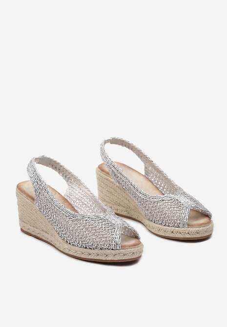 Srebrne Sandały z Plecionki na Koturnie bez Pięty Ariveta