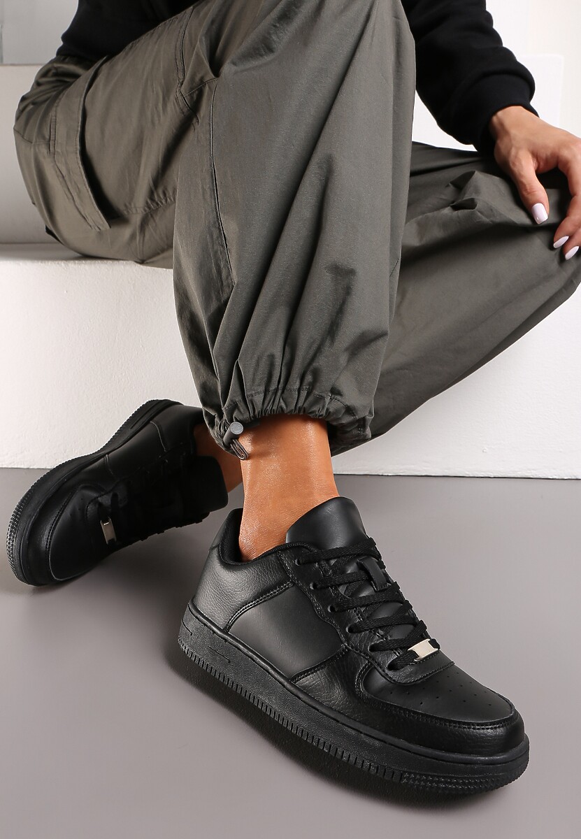 Czarne Sznurowane Sneakersy do Kostki Akema