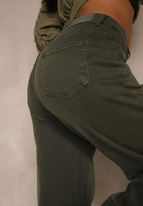 Ciemnozielone Szerokie Jeansy z Bawełny Violore