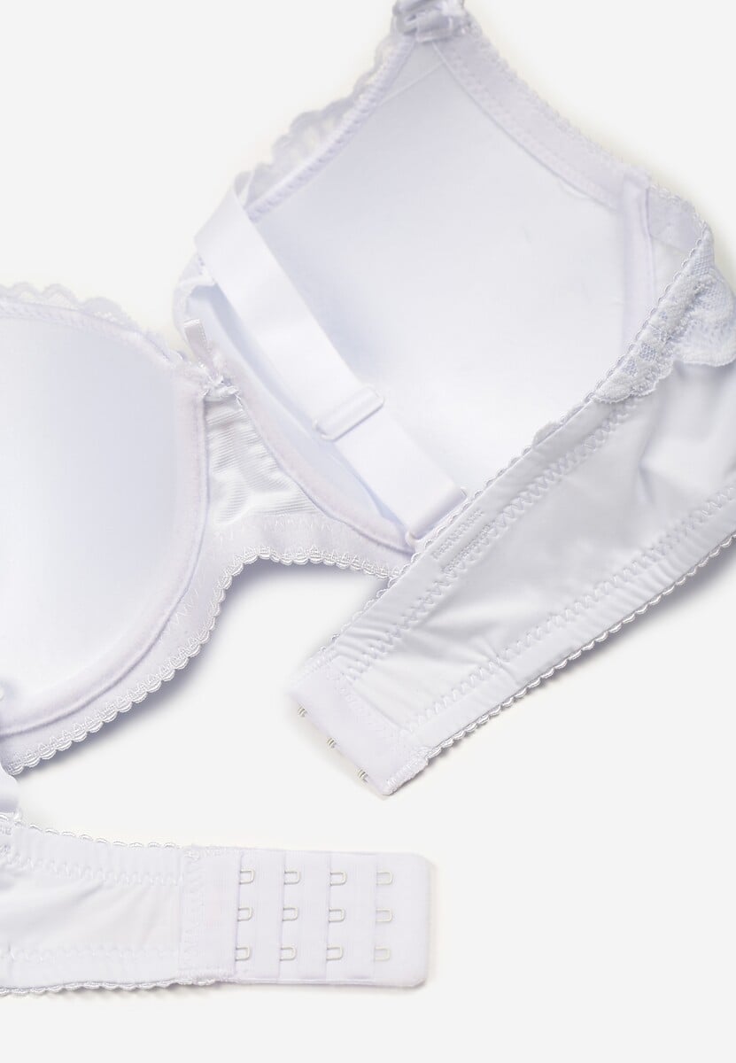 Biały Koronkowy Biustonosz o Kroju Full Cup z Ozdobną Kokardką Doriri