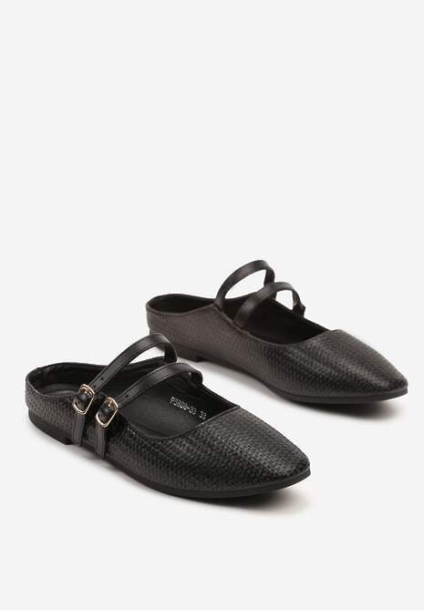 Czarne Klapki Balerinki Ozdobione Paseczkami Davissae