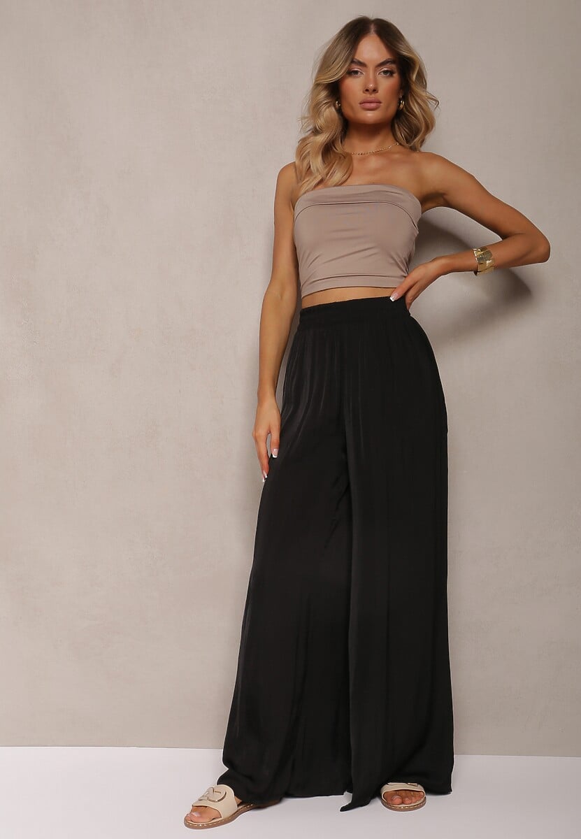 Zielone Letnie Spodnie o Szerokim Fasonie z Gumką w Talii Philomen