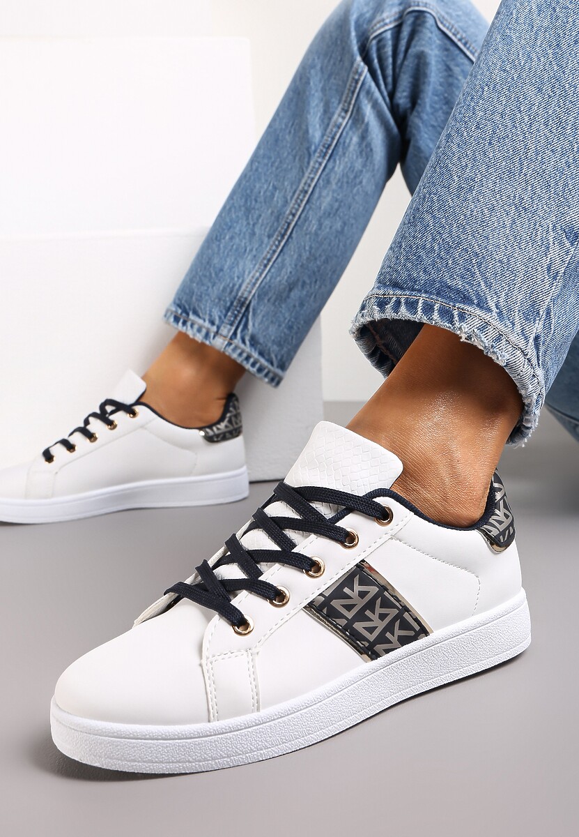 Biało-Czarne Sneakersy Sznurowane z Wstawkami Danthe