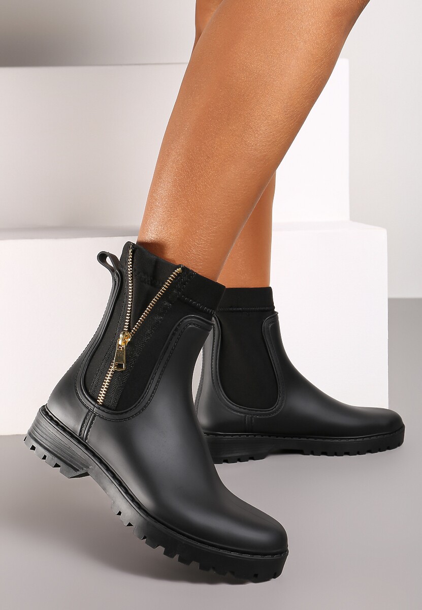 Czarne Kalosze z Elastyczną Cholewką i Suwakiem Seidle