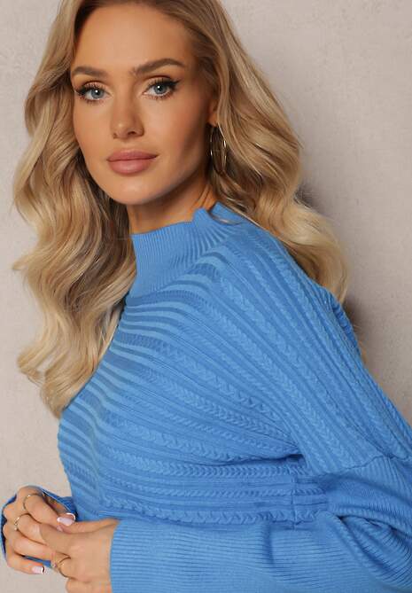 Niebieski Asymetryczny Sweter z Wełną Ozdobiony Tłoczeniem Aurorrsa