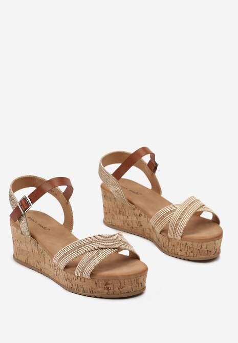 Szampańskie Sandały Zapinane na Sprzączkę z Cyrkoniami na Koturnie Tohru