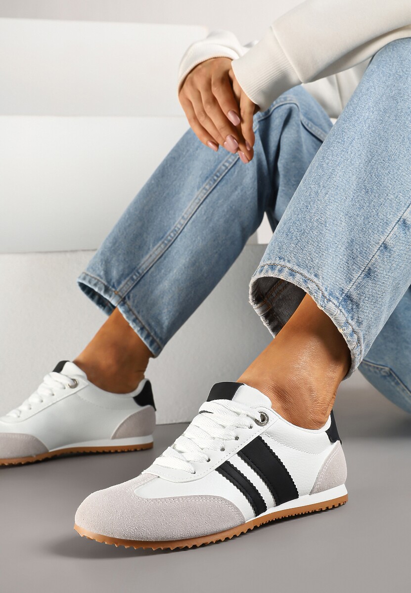 Czarne Sneakersy z Geometrycznymi Paskami Desmira