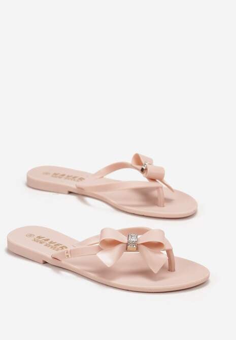 Ciemnobeżowe Japonki z Kokardką i Cyrkoniami Marthime