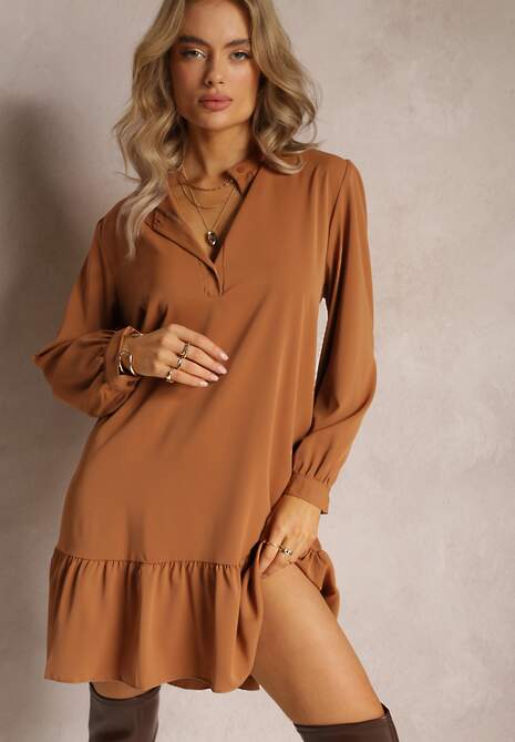 Jasnobrązowa Sukienka Pudełkowa Oversize Neki