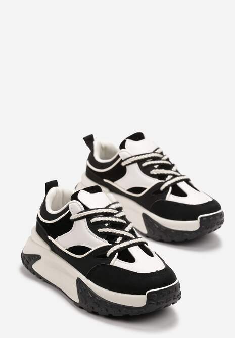 Czarne Sneakersy z Plecionymi Sznurówkami Georhita