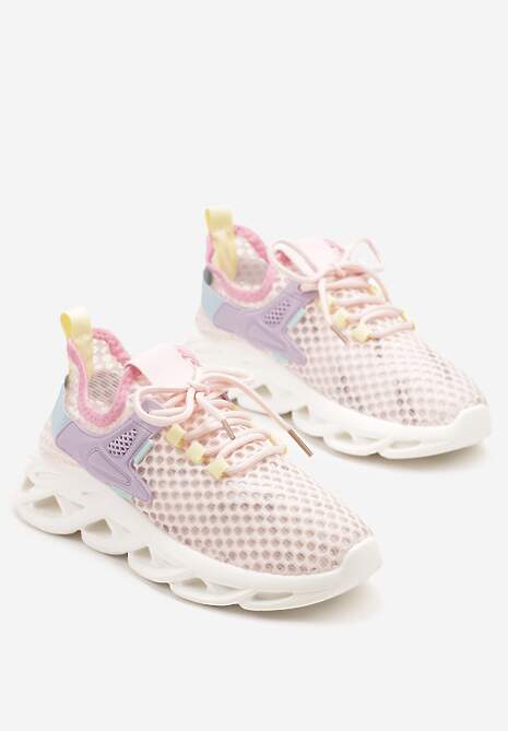 Różowe Sneakersy z Siateczki na Piankowej Podeszwie z Wycięciami Sanilova