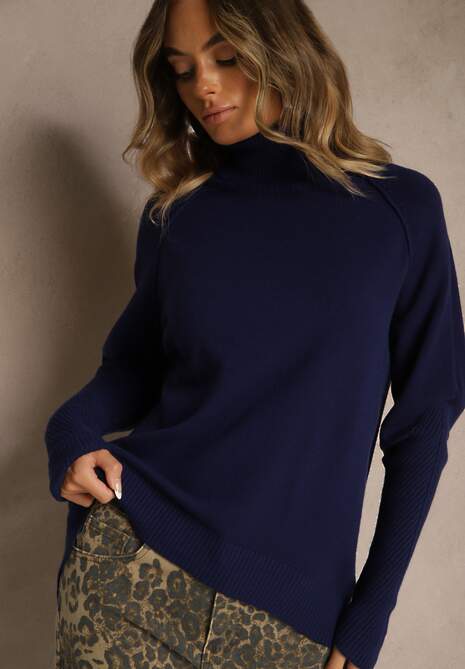 Granatowy Golf z Domieszką Kaszmiru o Prostym Kroju Zoirsova