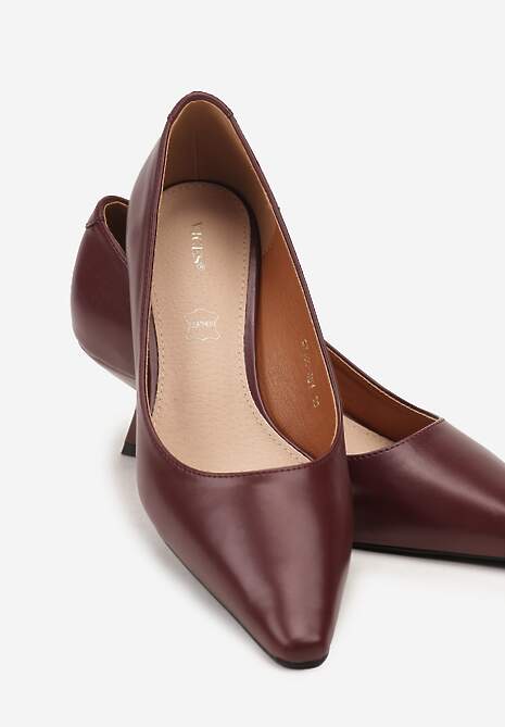 Bordowe Czółenka Vices na Kaczuszce z Wkładką ze Skóry Naturalnej Nalibre