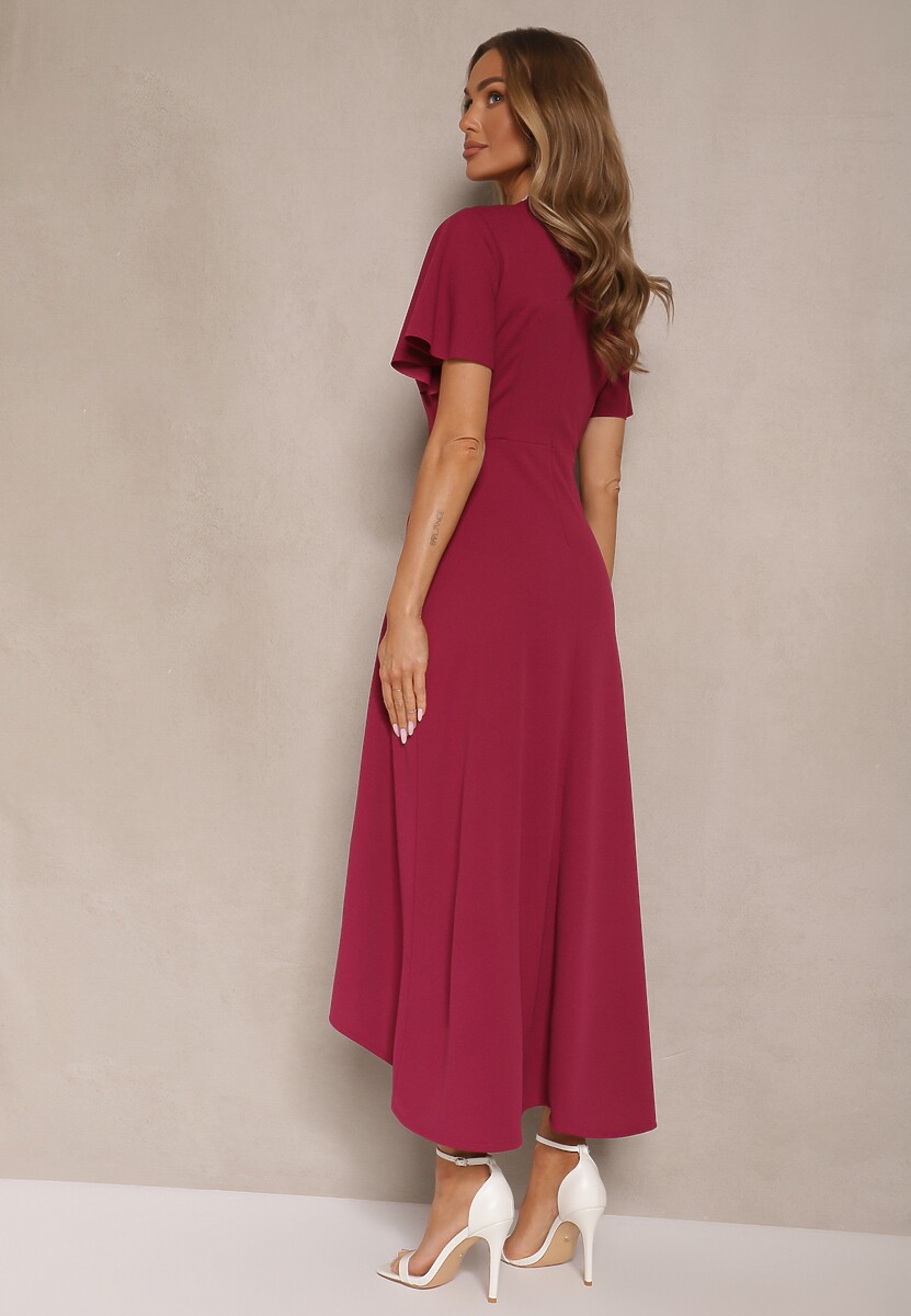 Bordowa Sukienka o Rozkloszowanym Kroju z Marszczeniem Odarene