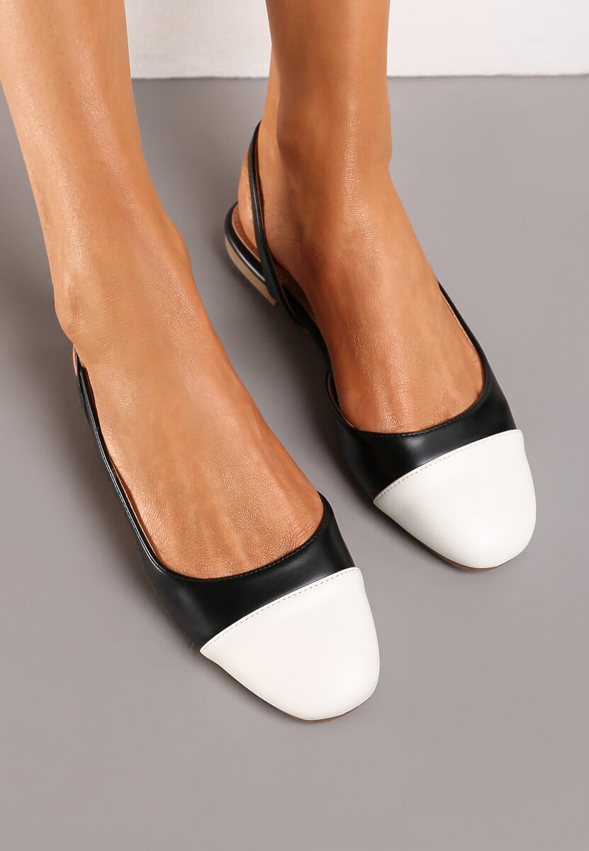 Czarne Sandały na Płaskiej Podeszwie z Zakrytym Przodem bez Pięty Ozdobione Kontrastującym Noskiem Brianelle