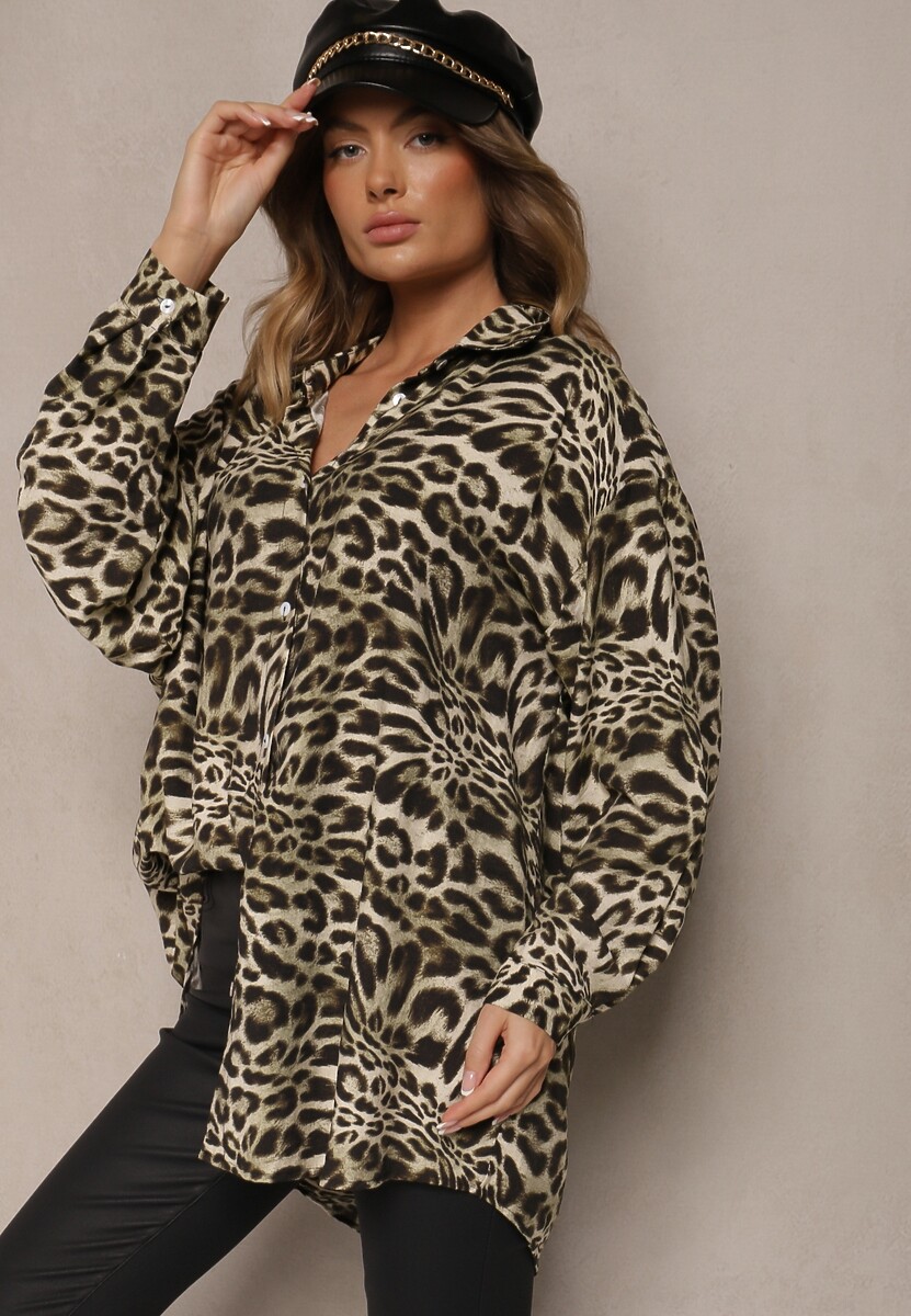 Brązowa Koszula Oversize z Wiskozy z Lnem Sanalinae