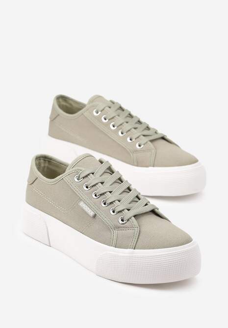 Zielone Casualowe Trampki przed Kostkę na Platformie ze Sznurowaniem Reapita