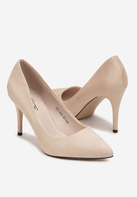 Beżowe Wsuwane Szpilki z Imitacji Zamszu i Szpiczastym Noskiem Ayleia