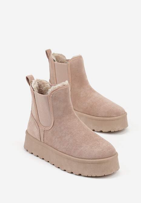 Ciemnobeżowe Śniegowce na Platformie Typu Sztyblety Ahelina