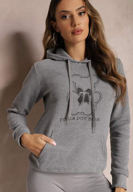 Szara Bluza Kangurka ze Ściągaczami z Nadrukiem i Polarem Simunsa