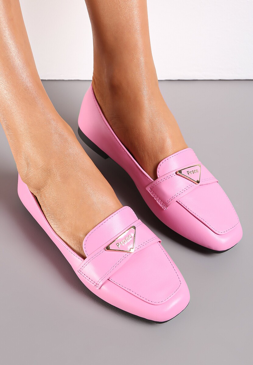 Różowe Mokasyny Loafersy z Klamerką i Płaską Podeszwą Kelse