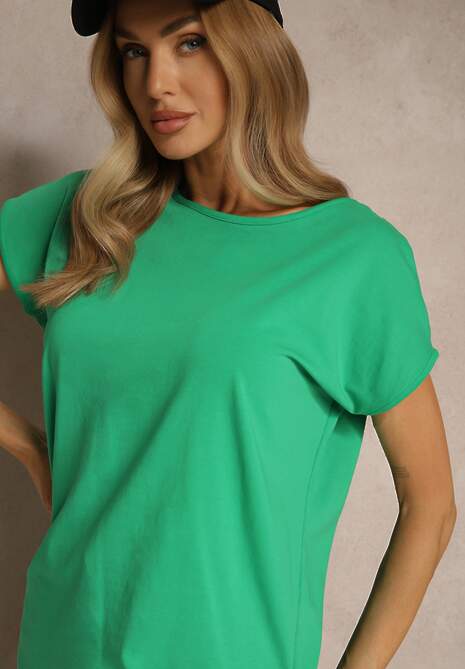 Zielony T-shirt z Bawełny z Ozdobnym Wiązaniem Termio