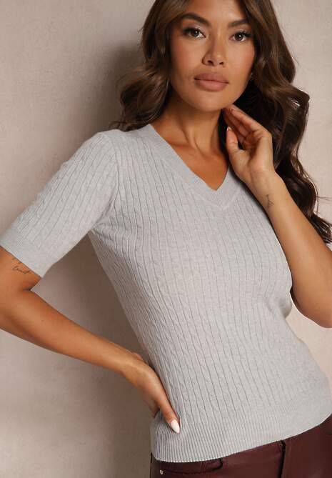 Szara Bluzka Dzianinowa z Dekoltem w V Ciathara